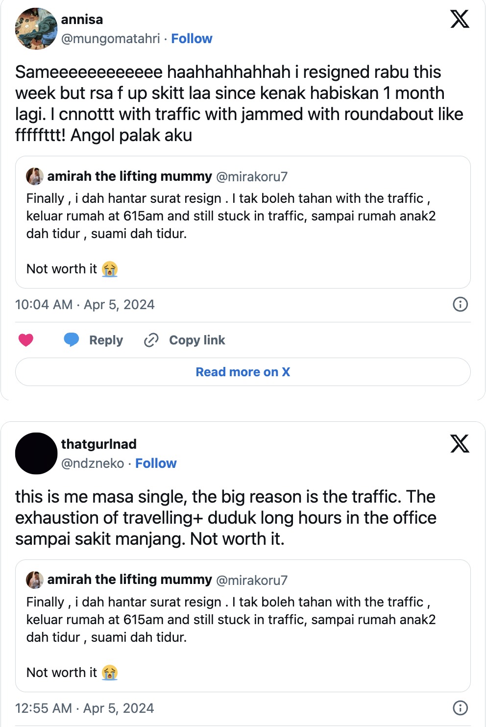 Luahan netizen kenapa mereka berhenti kerja sebab tak nak hadap jem 